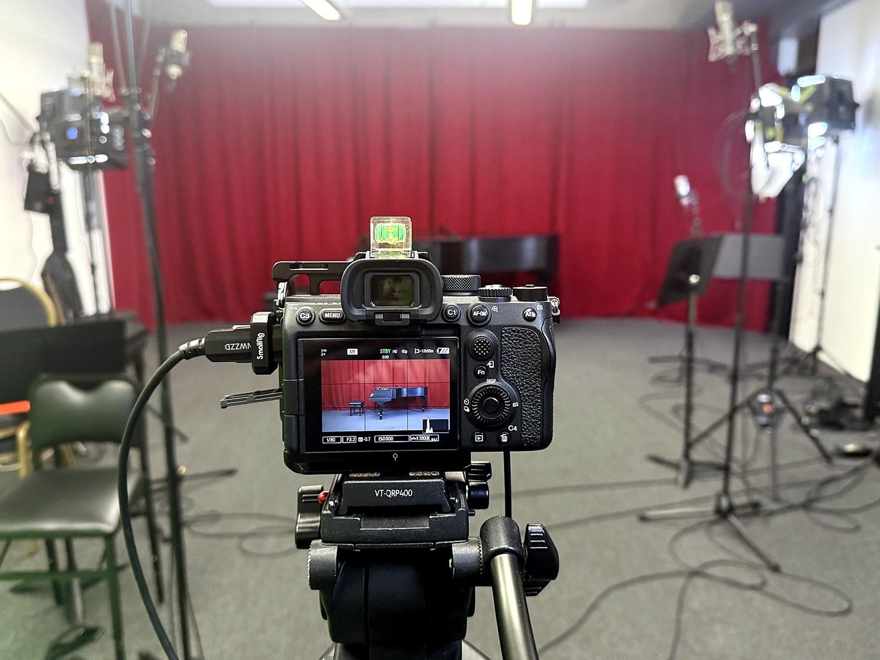 Video camera pointed toward the Mezo Records studio setup
